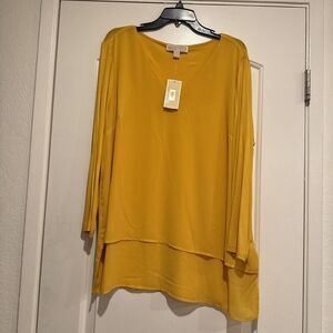 Michael Kors V Neck NWT Long Sleeve Blouse Top XL Mustard Yellow Brand New